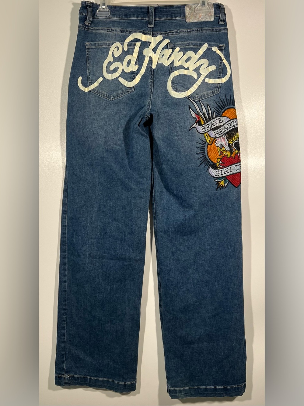 Ed Hardy Brave Hearts Stay True Eagle Wide Leg Jeans Women’s Size 28 Tattoo